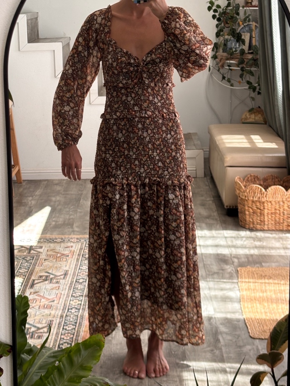Lush brown floral maxi dress - Picture 1 of 2